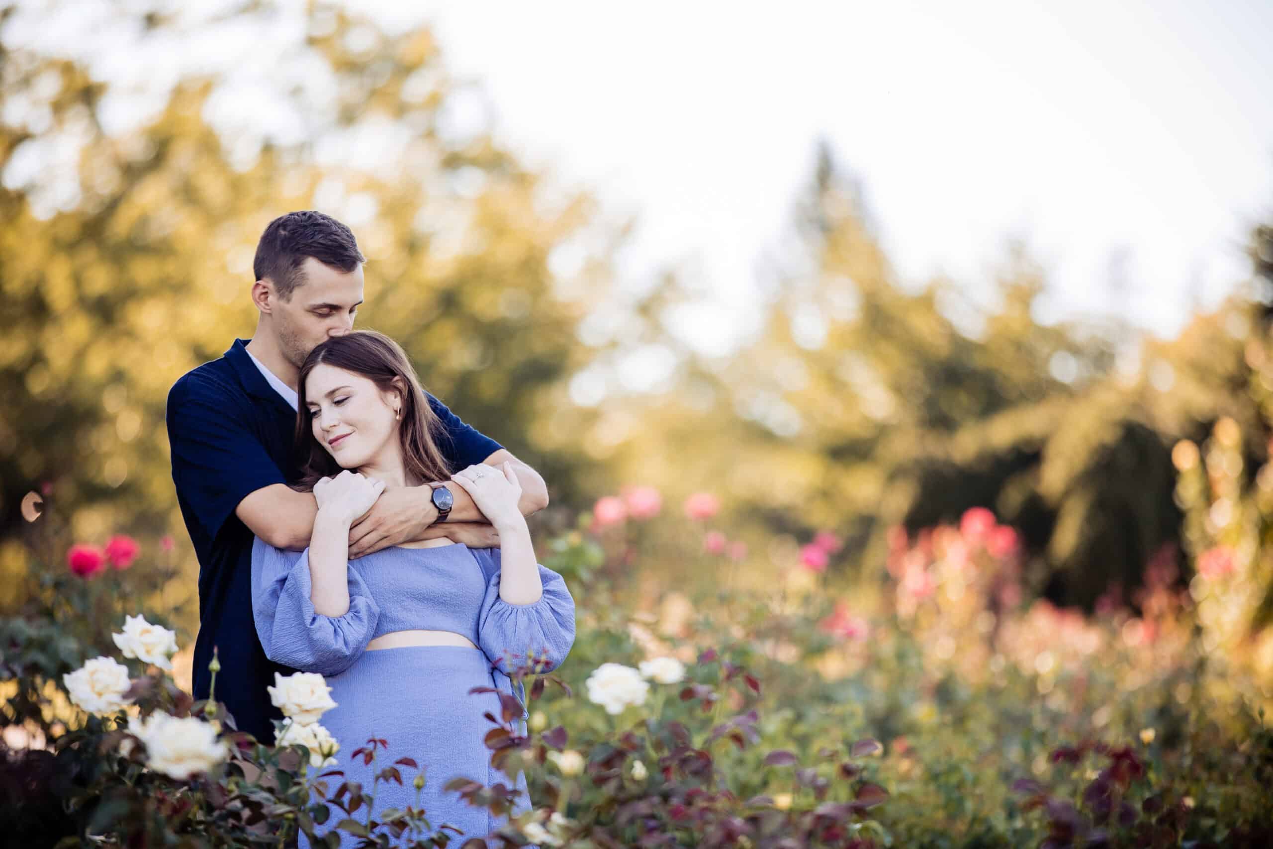 Engaged couple in garaden